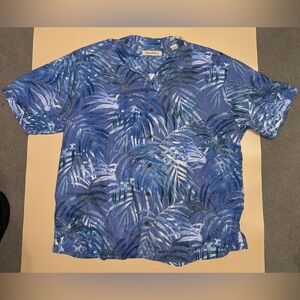 Tommy Bahama Silk Hawaiian Shirt XL Tall Blue Tropical Camp Collar